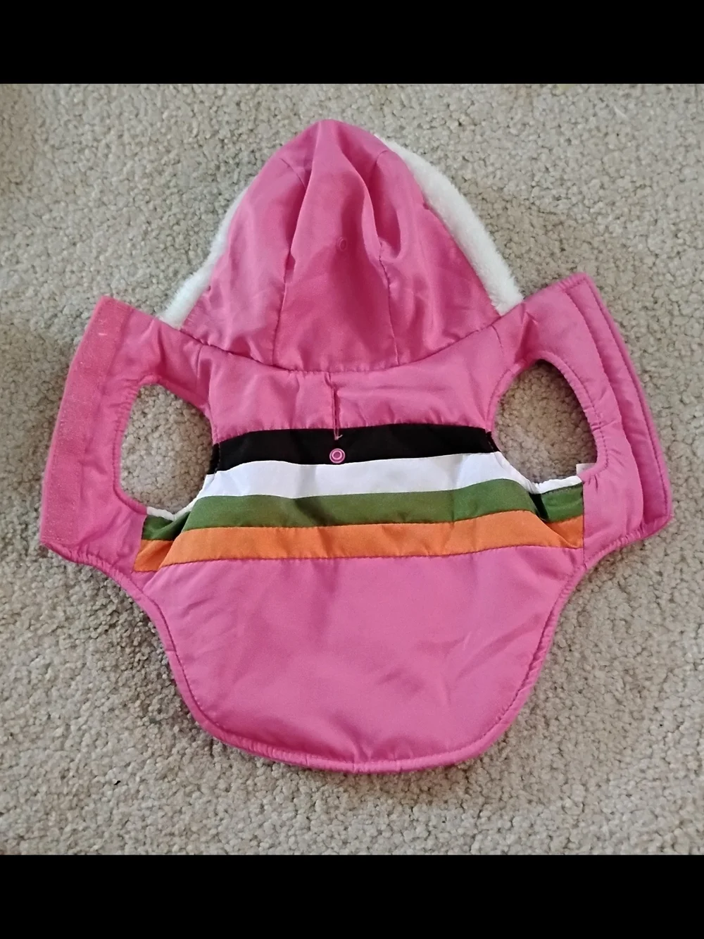 Brand New, Never Worn Pink Hooded Pet Jacket with Multicolor Stripe - Size XS